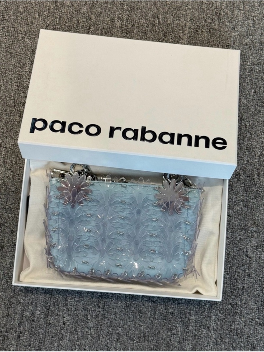 🚩steal Paco Rabanne Light Blue Mini Floral-Appliqué Shoulder Bag